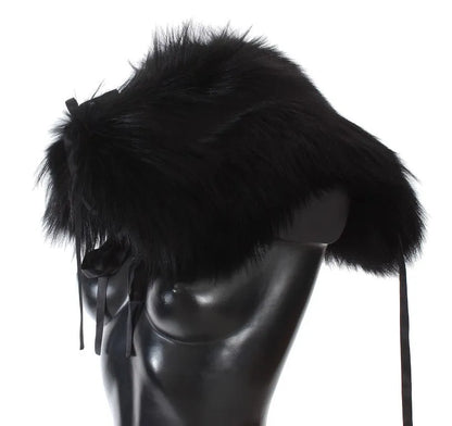 Black Fox Fur Shoulder Wrap Cover Collar Scarf-Dolce & Gabbana-LabelTerrace.com