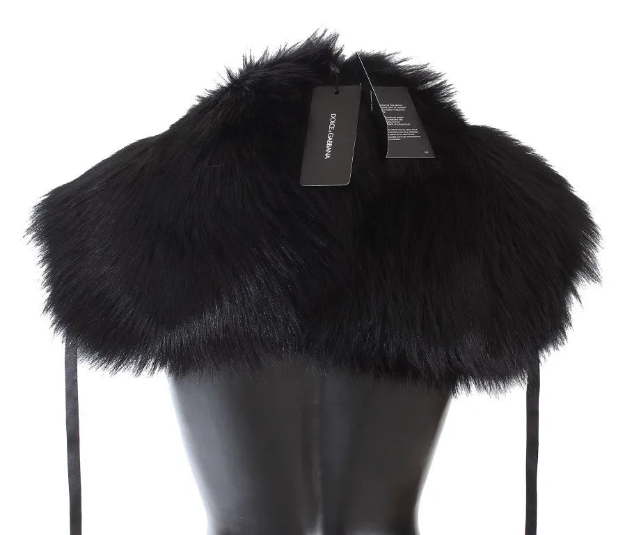 Black Fox Fur Shoulder Wrap Cover Collar Scarf-Dolce & Gabbana-LabelTerrace.com