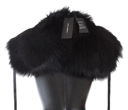 Black Fox Fur Shoulder Wrap Cover Collar Scarf-Dolce & Gabbana-LabelTerrace.com
