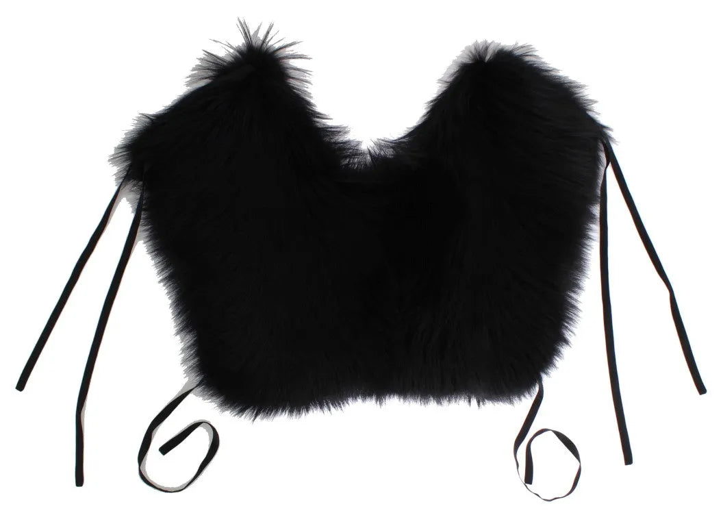 Black Fox Fur Shoulder Wrap Cover Collar Scarf-Dolce & Gabbana-LabelTerrace.com