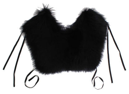 Black Fox Fur Shoulder Wrap Cover Collar Scarf-Dolce & Gabbana-LabelTerrace.com