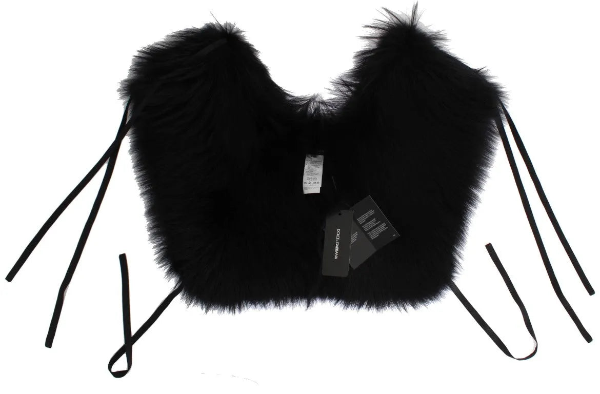 Black Fox Fur Shoulder Wrap Cover Collar Scarf-Dolce & Gabbana-LabelTerrace.com