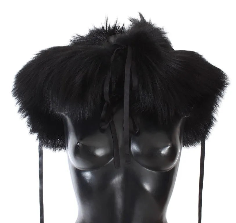 Black Fox Fur Shoulder Wrap Cover Collar Scarf-Dolce & Gabbana-LabelTerrace.com
