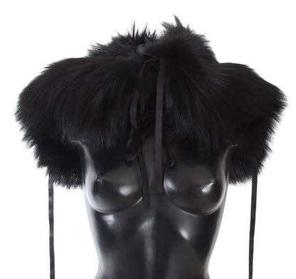 Black Fox Fur Shoulder Wrap Cover Collar Scarf-Dolce & Gabbana-LabelTerrace.com