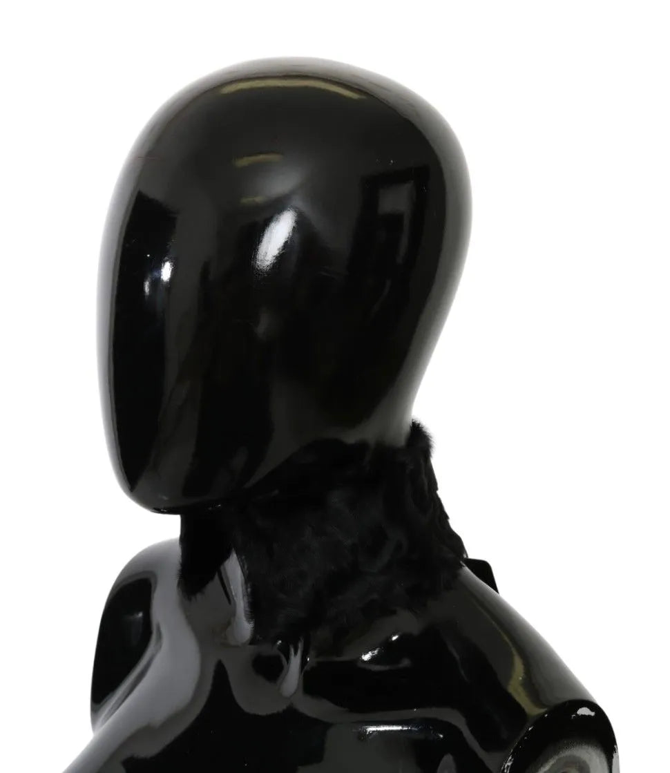Black Fur Neck Collar Wrap Lambskin Scarf-Dolce & Gabbana-LabelTerrace.com