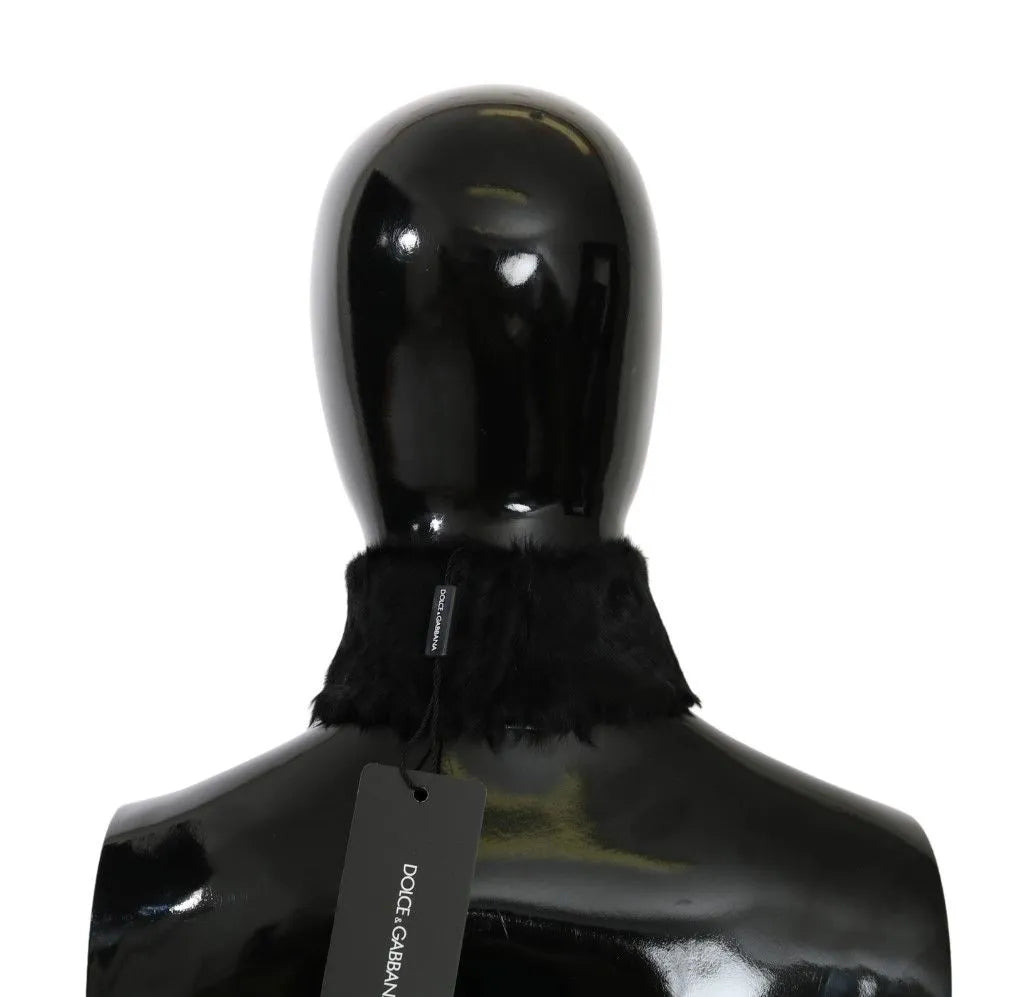 Black Fur Neck Collar Wrap Lambskin Scarf-Dolce & Gabbana-LabelTerrace.com