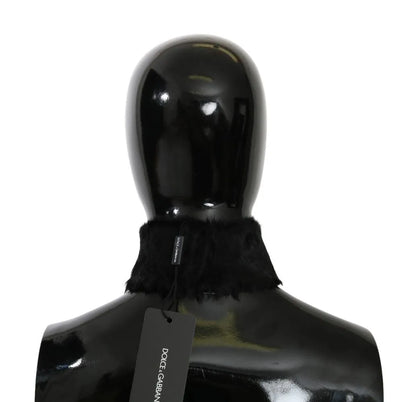 Black Fur Neck Collar Wrap Lambskin Scarf-Dolce & Gabbana-LabelTerrace.com