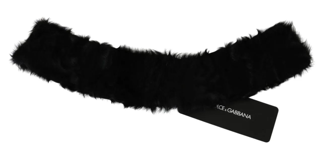 Black Fur Neck Collar Wrap Lambskin Scarf-Dolce & Gabbana-LabelTerrace.com