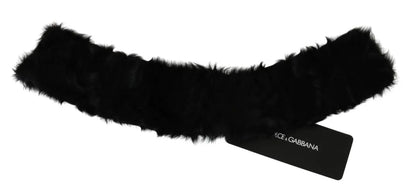 Black Fur Neck Collar Wrap Lambskin Scarf-Dolce & Gabbana-LabelTerrace.com