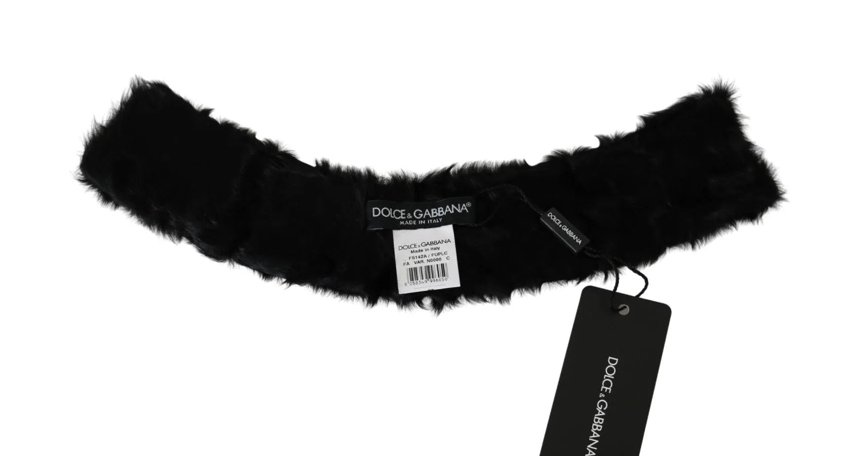 Black Fur Neck Collar Wrap Lambskin Scarf-Dolce & Gabbana-LabelTerrace.com