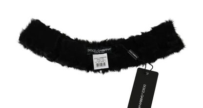 Black Fur Neck Collar Wrap Lambskin Scarf-Dolce & Gabbana-LabelTerrace.com