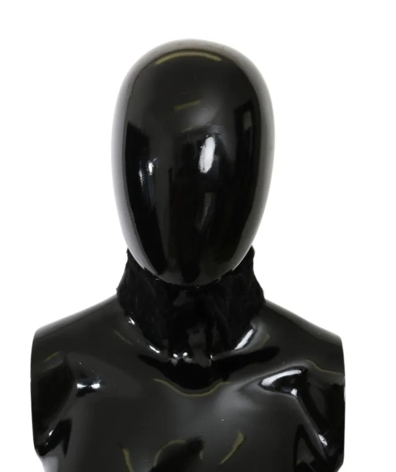 Black Fur Neck Collar Wrap Lambskin Scarf-Dolce & Gabbana-LabelTerrace.com