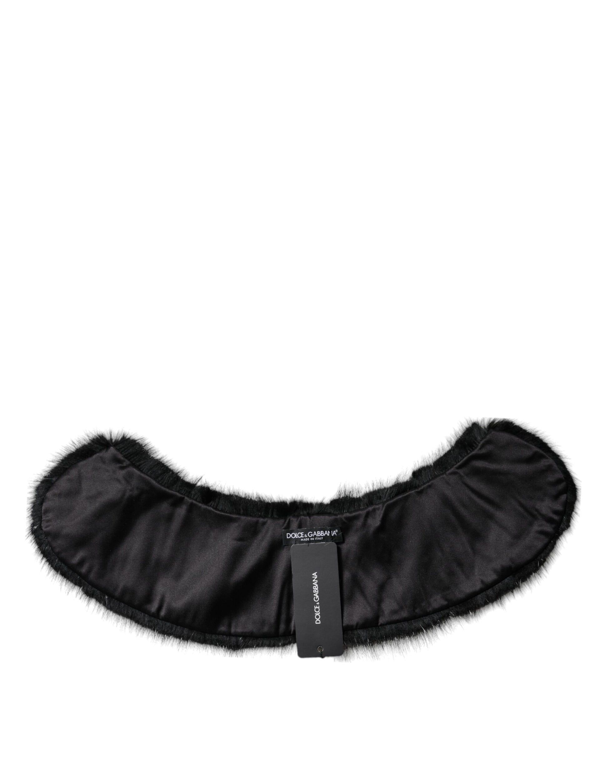 Black Fur Shawl Neck Wrap Cover Collar Scarf-Dolce & Gabbana-LabelTerrace.com