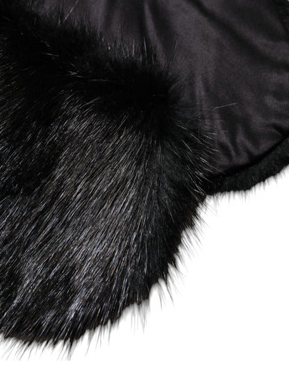Black Fur Shawl Neck Wrap Cover Collar Scarf-Dolce & Gabbana-LabelTerrace.com