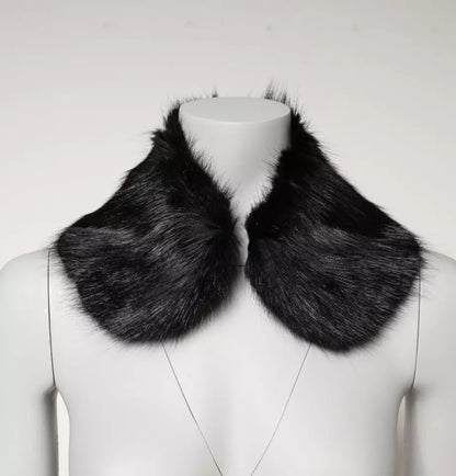 Black Fur Shawl Neck Wrap Cover Collar Scarf-Dolce & Gabbana-LabelTerrace.com