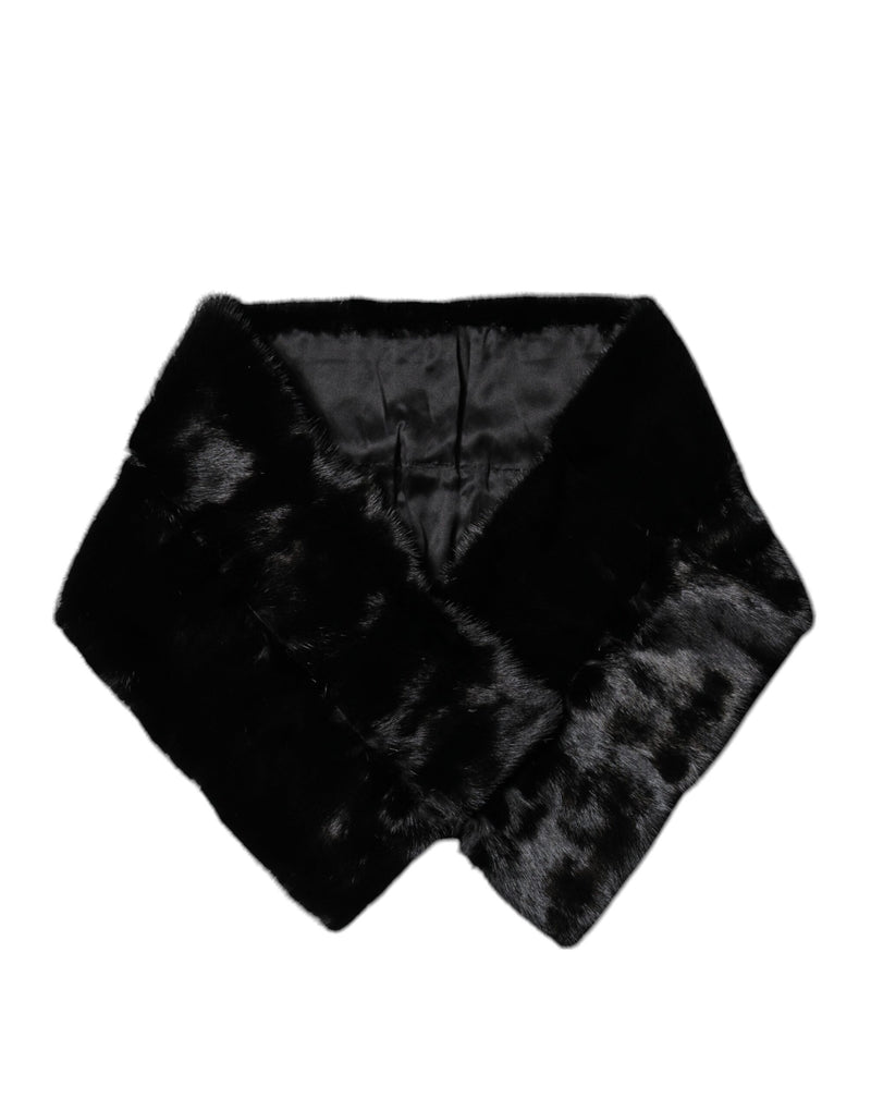 Black Fur Shawl Neck Wrap Cover Collar Scarf-Dolce & Gabbana-LabelTerrace.com