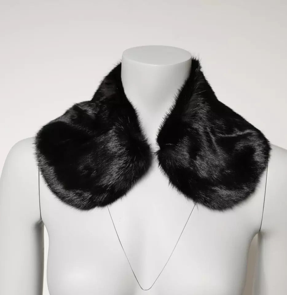 Black Fur Shawl Neck Wrap Cover Collar Scarf-Dolce & Gabbana-LabelTerrace.com