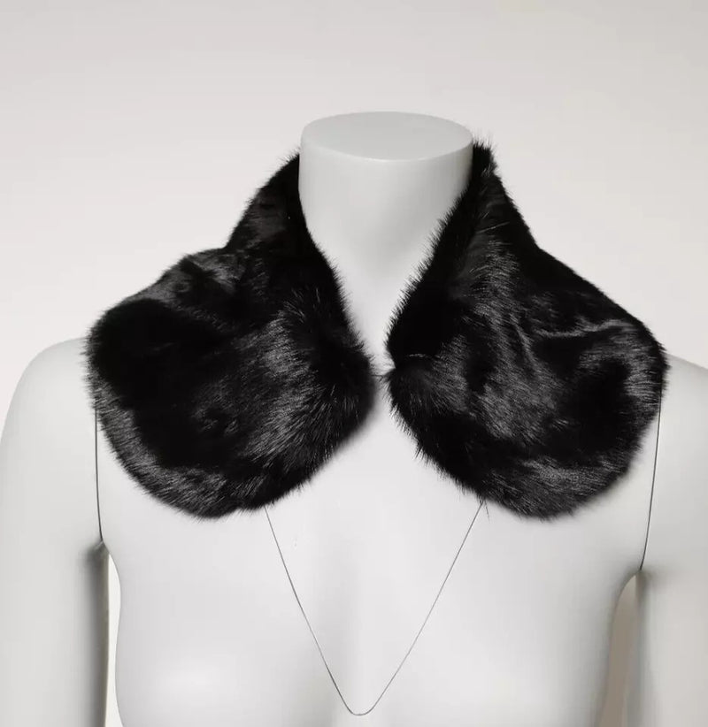 Black Fur Shawl Neck Wrap Cover Collar Scarf-Dolce & Gabbana-LabelTerrace.com