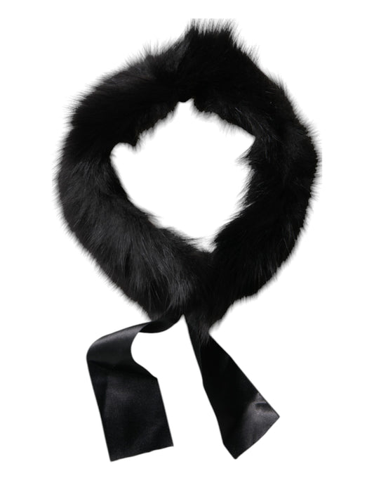 Black Fur Shoulder Collar Wrap Shawl Scarf-Dolce & Gabbana-LabelTerrace.com
