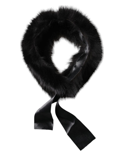 Black Fur Shoulder Collar Wrap Shawl Scarf-Dolce & Gabbana-LabelTerrace.com
