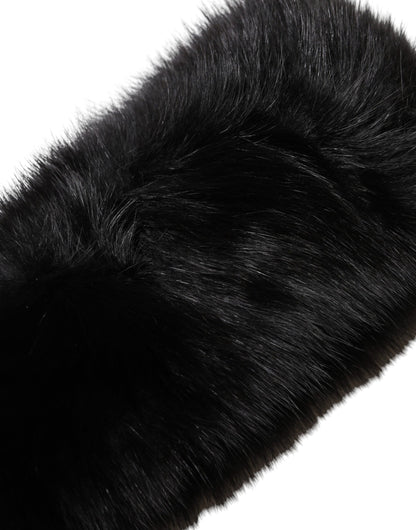 Black Fur Shoulder Collar Wrap Shawl Scarf-Dolce & Gabbana-LabelTerrace.com