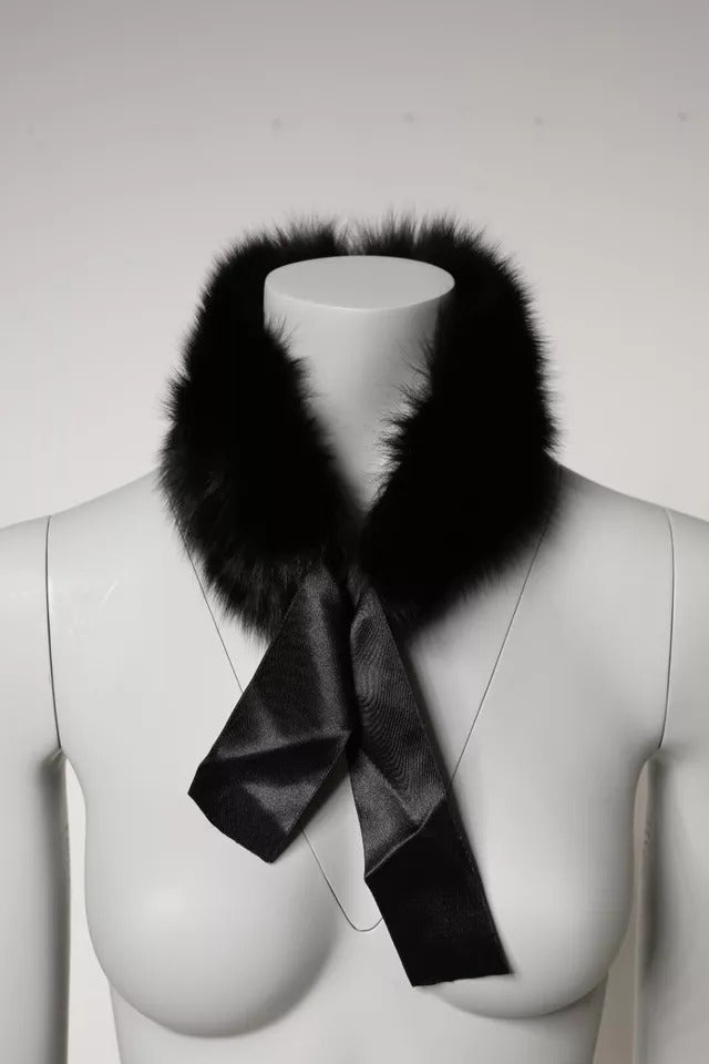 Black Fur Shoulder Collar Wrap Shawl Scarf-Dolce & Gabbana-LabelTerrace.com