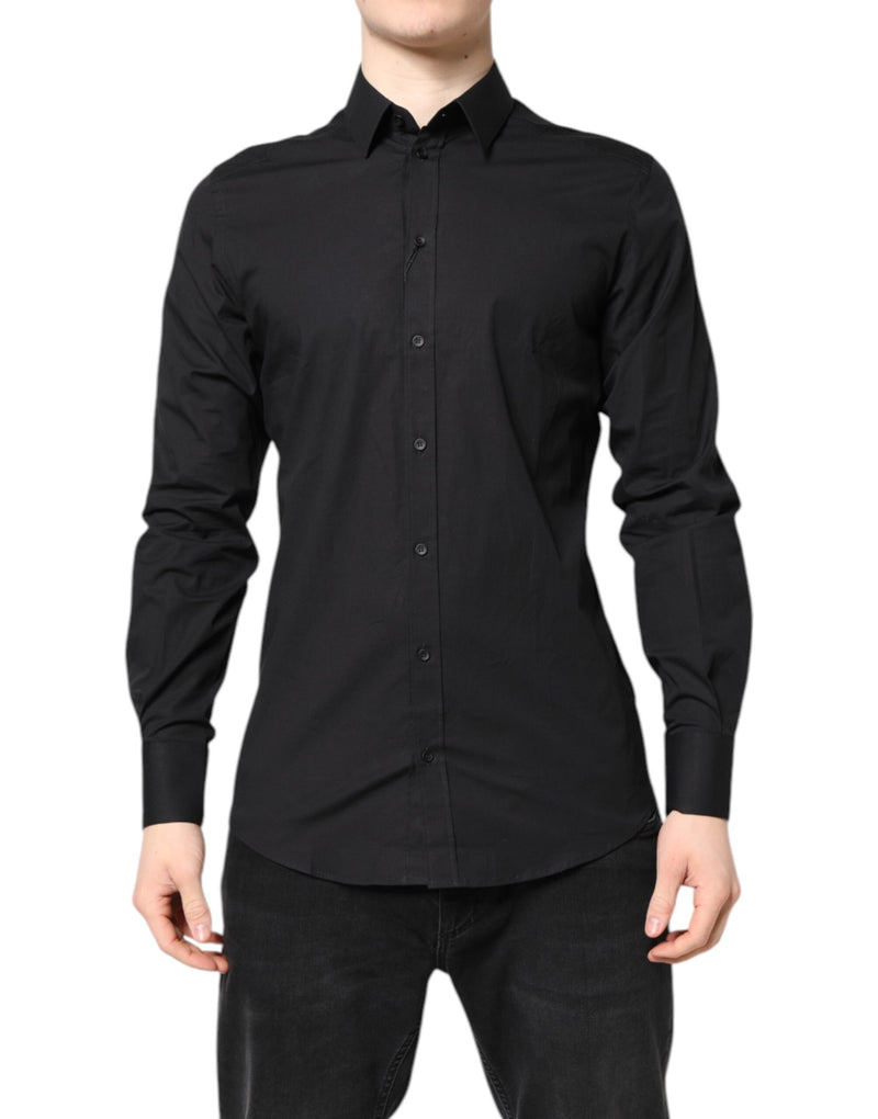Black GOLD Cotton Dress Formal Shirt-Dolce & Gabbana-LabelTerrace.com