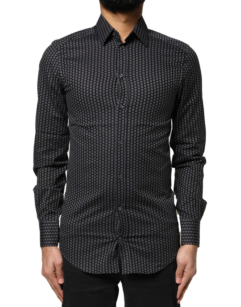 Black GOLD Patterned Cotton Men Dress Shirt-Dolce & Gabbana-LabelTerrace.com