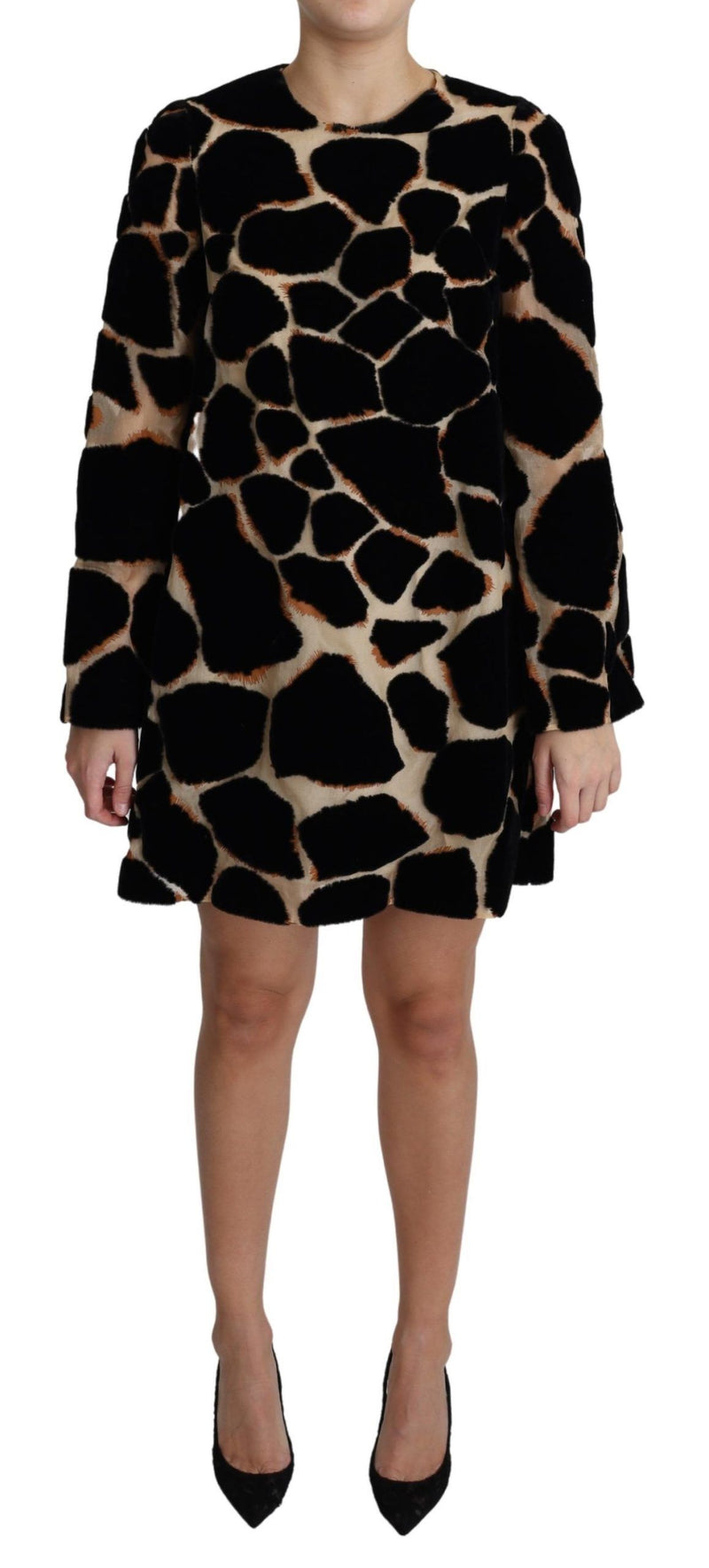 Black Giraffe Print Shift Mini Dress-Dolce & Gabbana-LabelTerrace.com