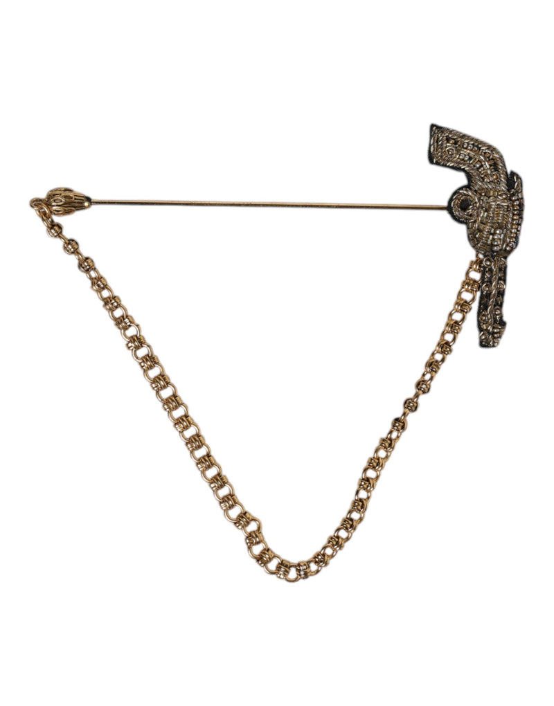 Black Gold Brass Copper Revolver Brooch Lapel Pin-Dolce & Gabbana-LabelTerrace.com