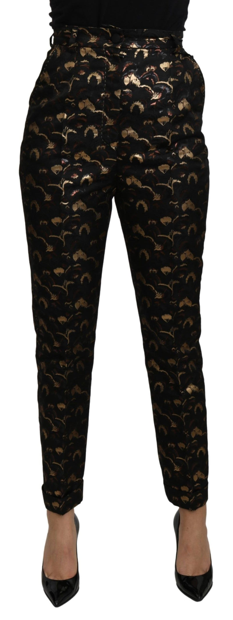 Black Gold Brocade High Waist Pants-Dolce & Gabbana-LabelTerrace.com