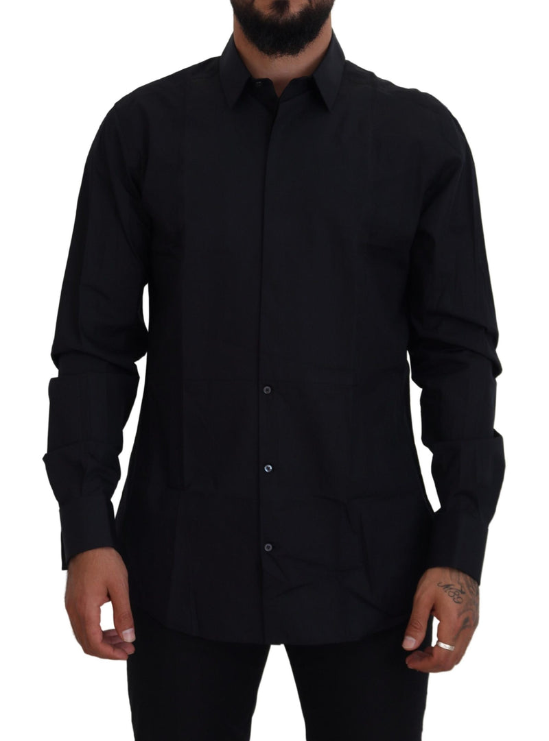 Black Gold Cotton Slim Fit Dress Mens Shirt-Dolce & Gabbana-LabelTerrace.com