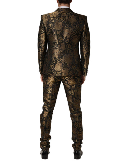 Black Gold Jacquard Single Breasted 2PC Suit