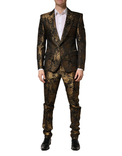 Black Gold Jacquard Single Breasted 2PC Suit