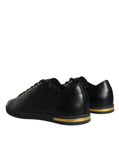 Black Gold Leather Classic Sneakers Shoes-Dolce & Gabbana-LabelTerrace.com