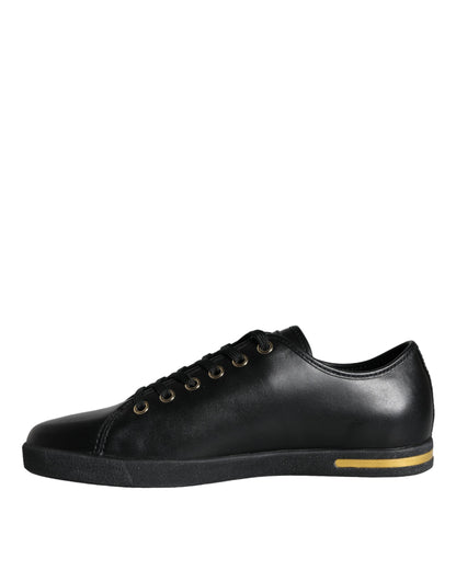 Black Gold Leather Classic Sneakers Shoes-Dolce & Gabbana-LabelTerrace.com