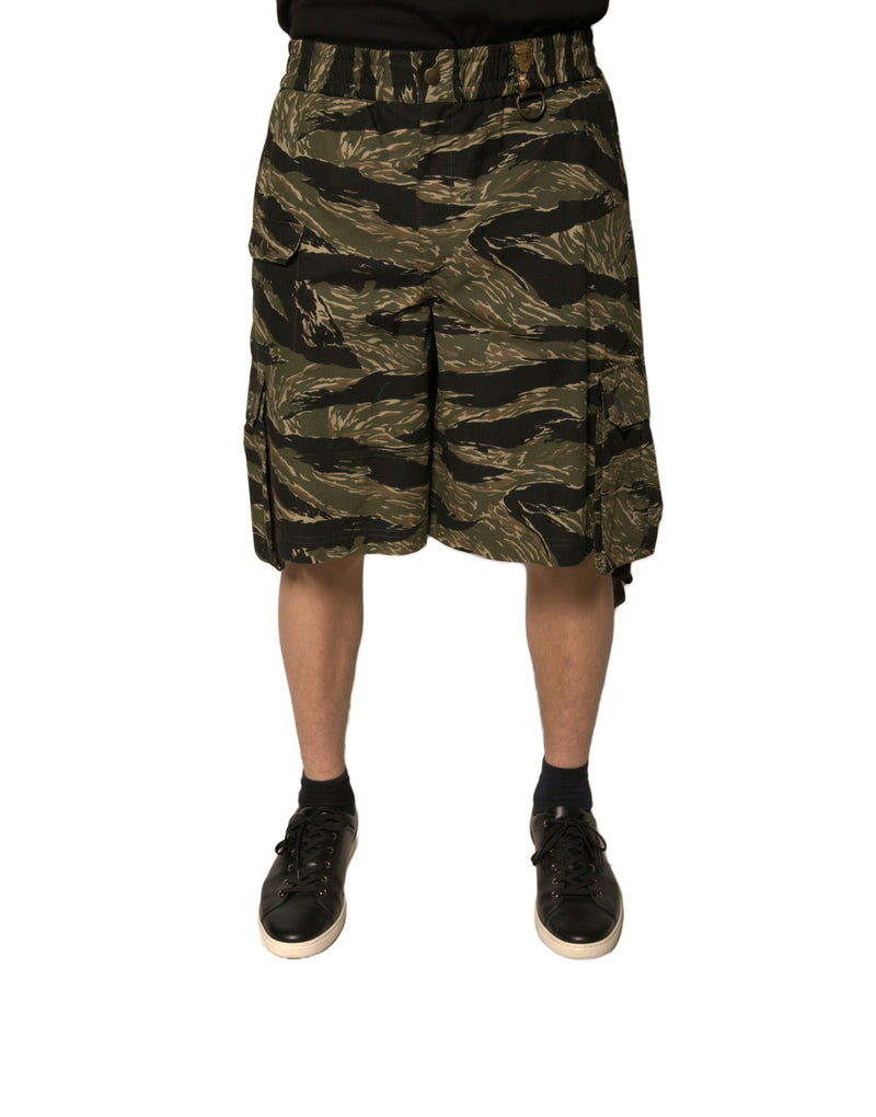 Black Gold Patterned Cotton Bermuda Shorts-Dolce & Gabbana-LabelTerrace.com