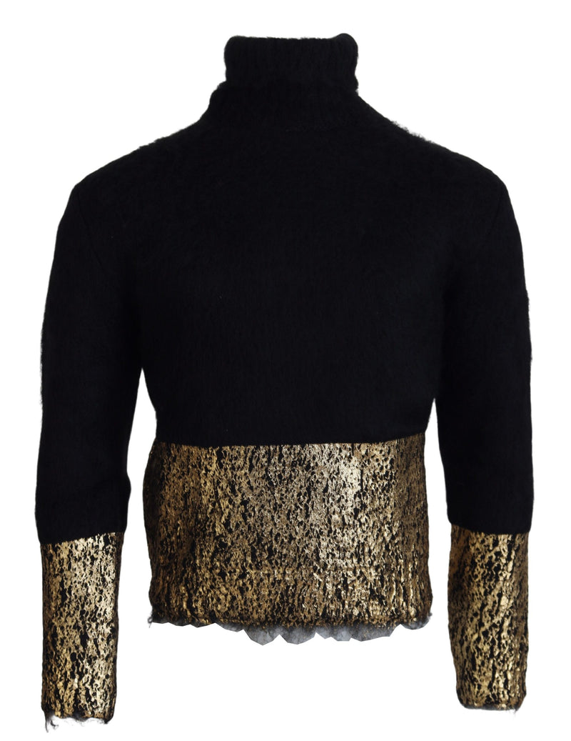 Black Gold Turtleneck Mohair Pullover Mens Sweater-Dolce & Gabbana-LabelTerrace.com