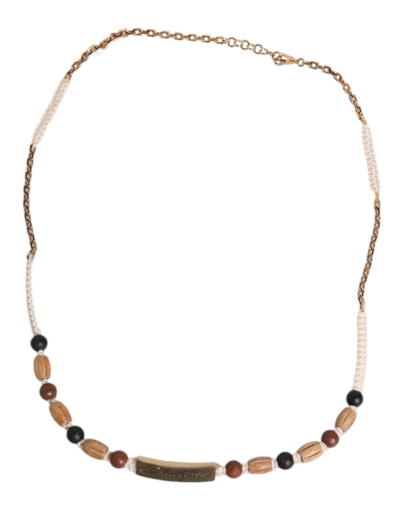 Black Gold Wooden Beaded Logo Pendant Necklace-Dolce & Gabbana-LabelTerrace.com