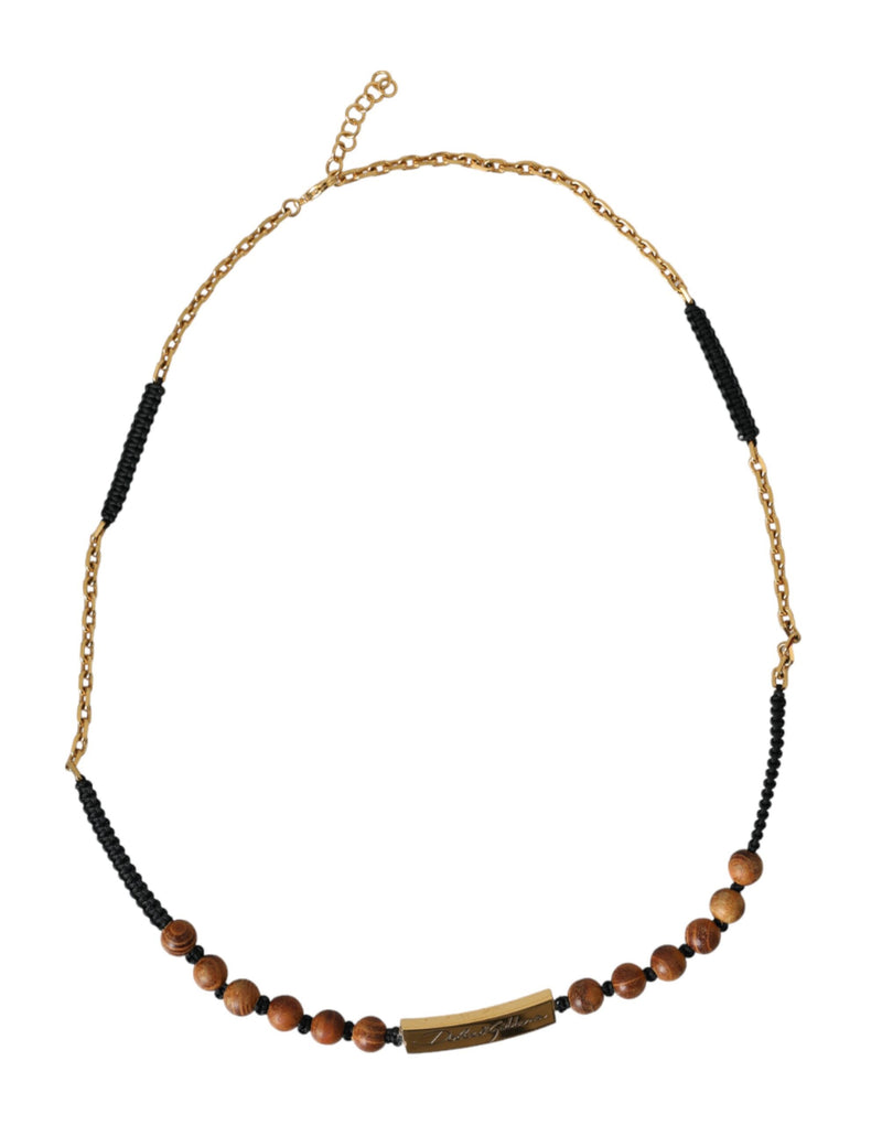 Black Gold Wooden Beaded Logo Pendant-Dolce & Gabbana-LabelTerrace.com