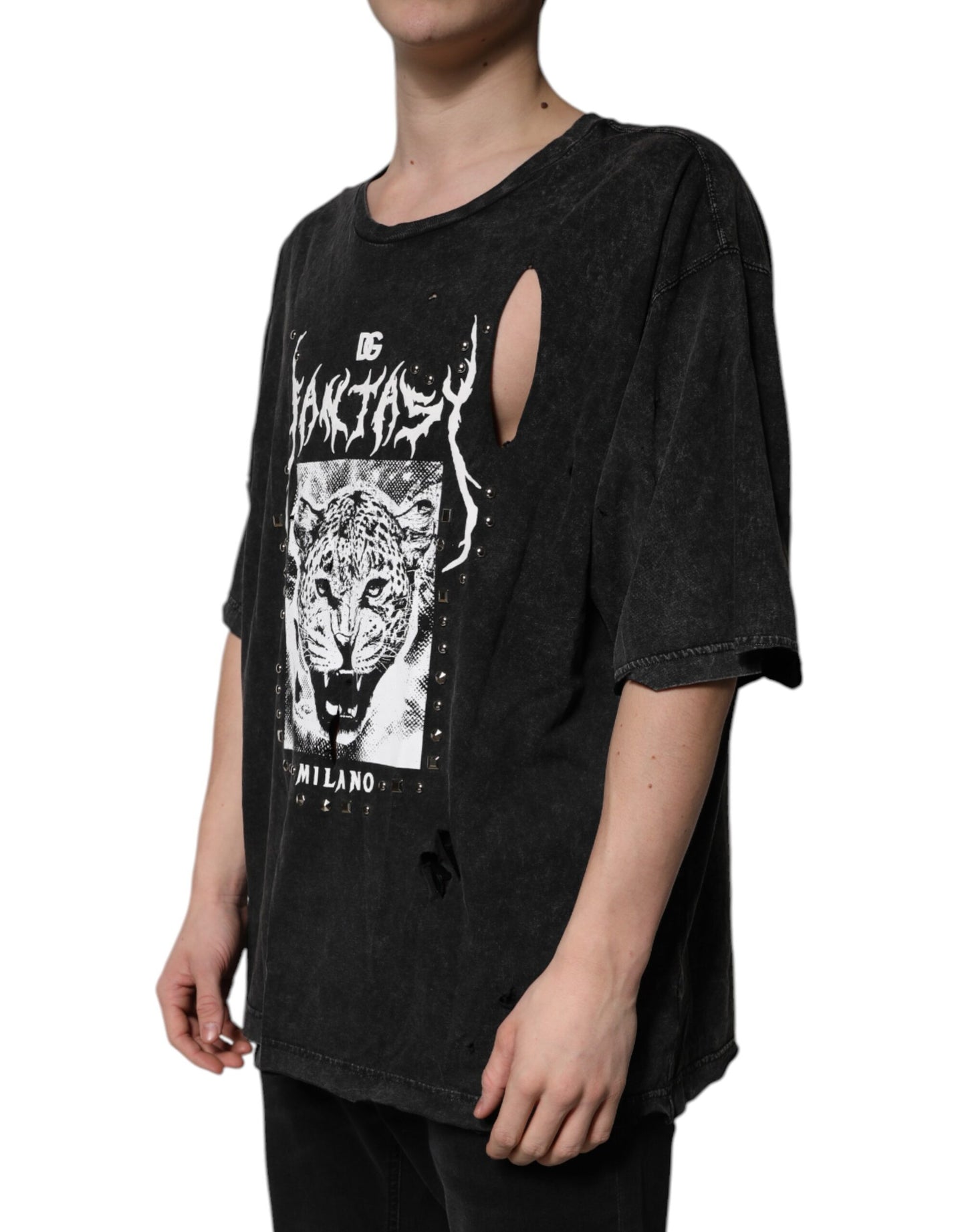 Black Graphic Print Cotton Crew Neck T-shirt-Dolce & Gabbana-LabelTerrace.com