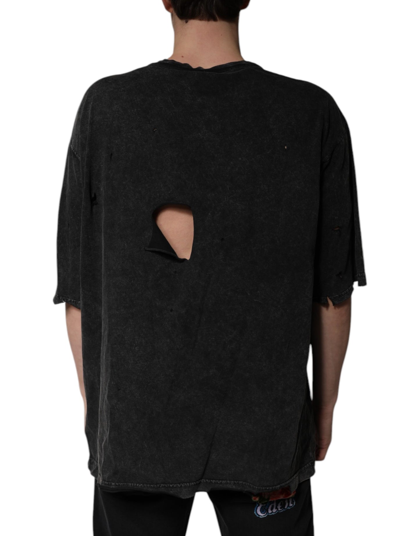 Black Graphic Print Cotton Crew Neck T-shirt-Dolce & Gabbana-LabelTerrace.com