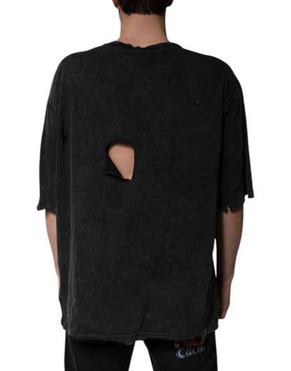 Black Graphic Print Cotton Crew Neck T-shirt-Dolce & Gabbana-LabelTerrace.com