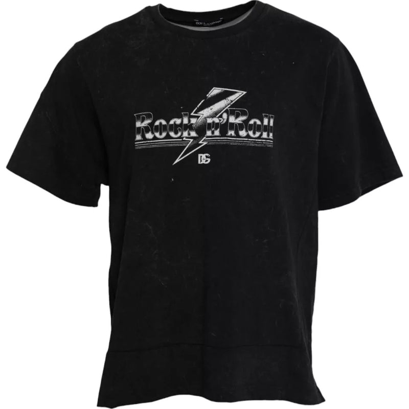 Black Graphic Print Cotton Crew Neck T-shirt-Dolce & Gabbana-LabelTerrace.com