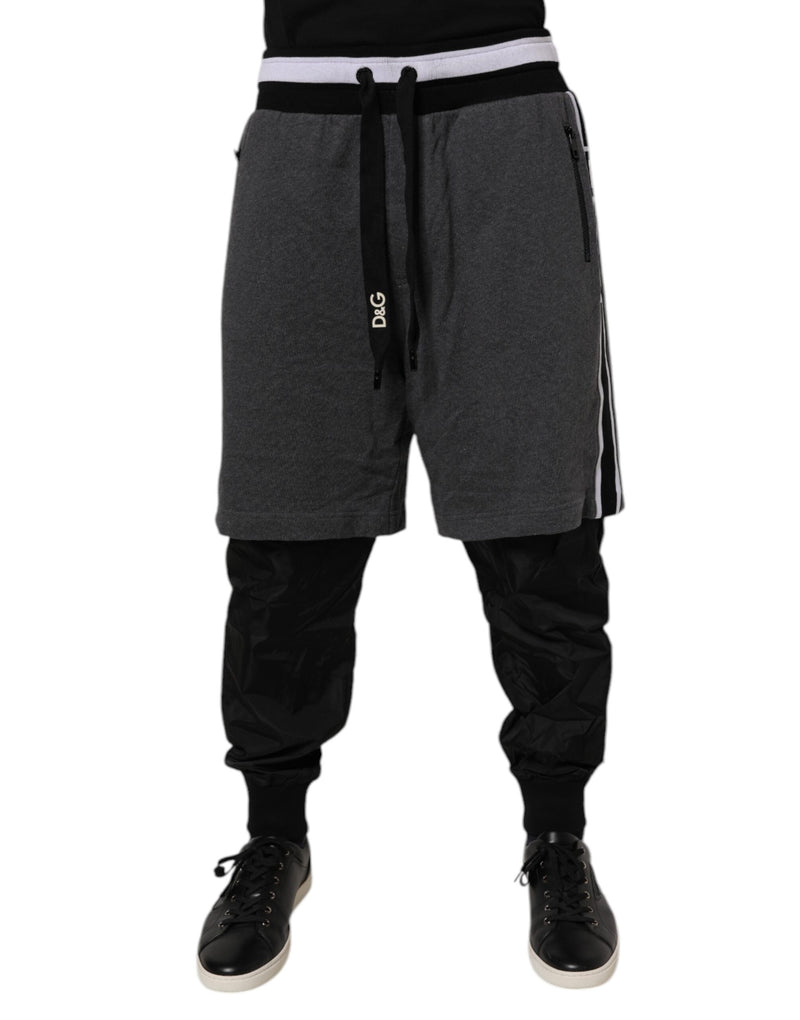Black Gray Cotton Layered Men Sweatpants Pants-Dolce & Gabbana-LabelTerrace.com