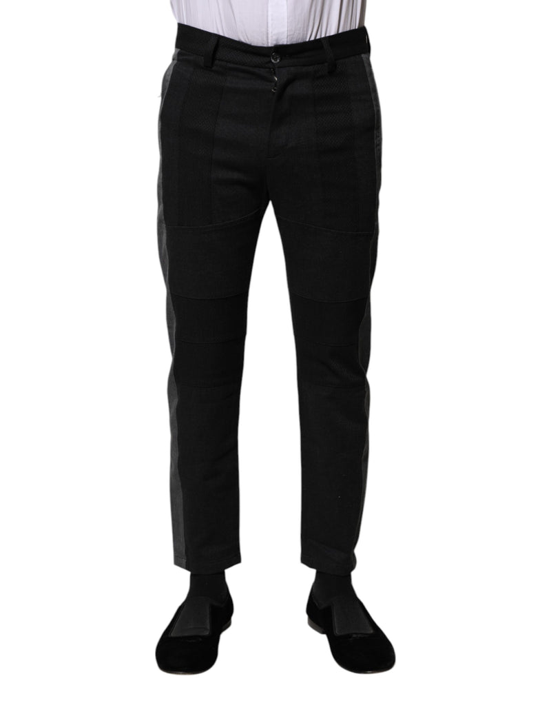 Black Gray Fantasy Cotton Formal Slim Pants-Dolce & Gabbana-LabelTerrace.com