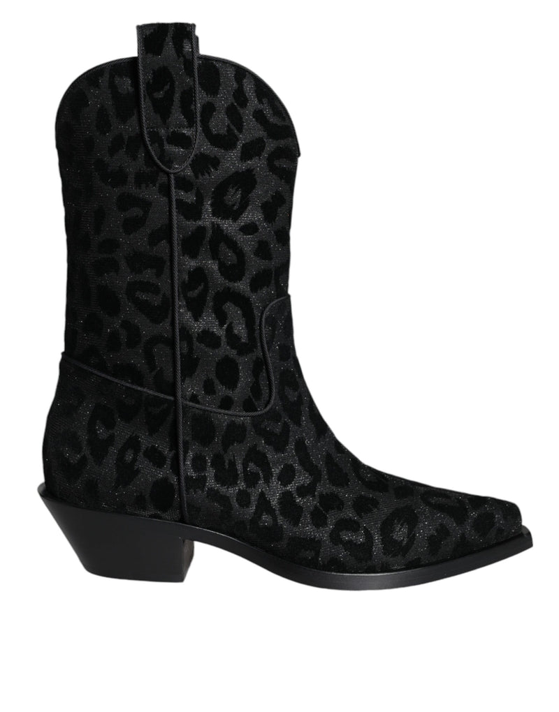 Black Gray Leopard Cowboy Boots Shoes-Dolce & Gabbana-LabelTerrace.com