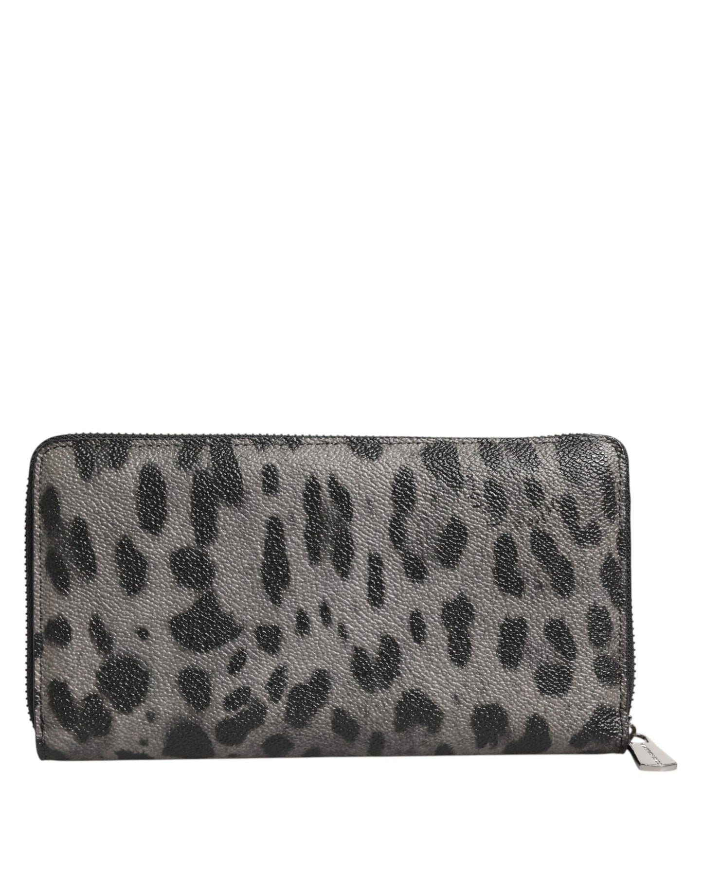 Black Gray Leopard Leather Zip Around Continental Wallet-Dolce & Gabbana-LabelTerrace.com