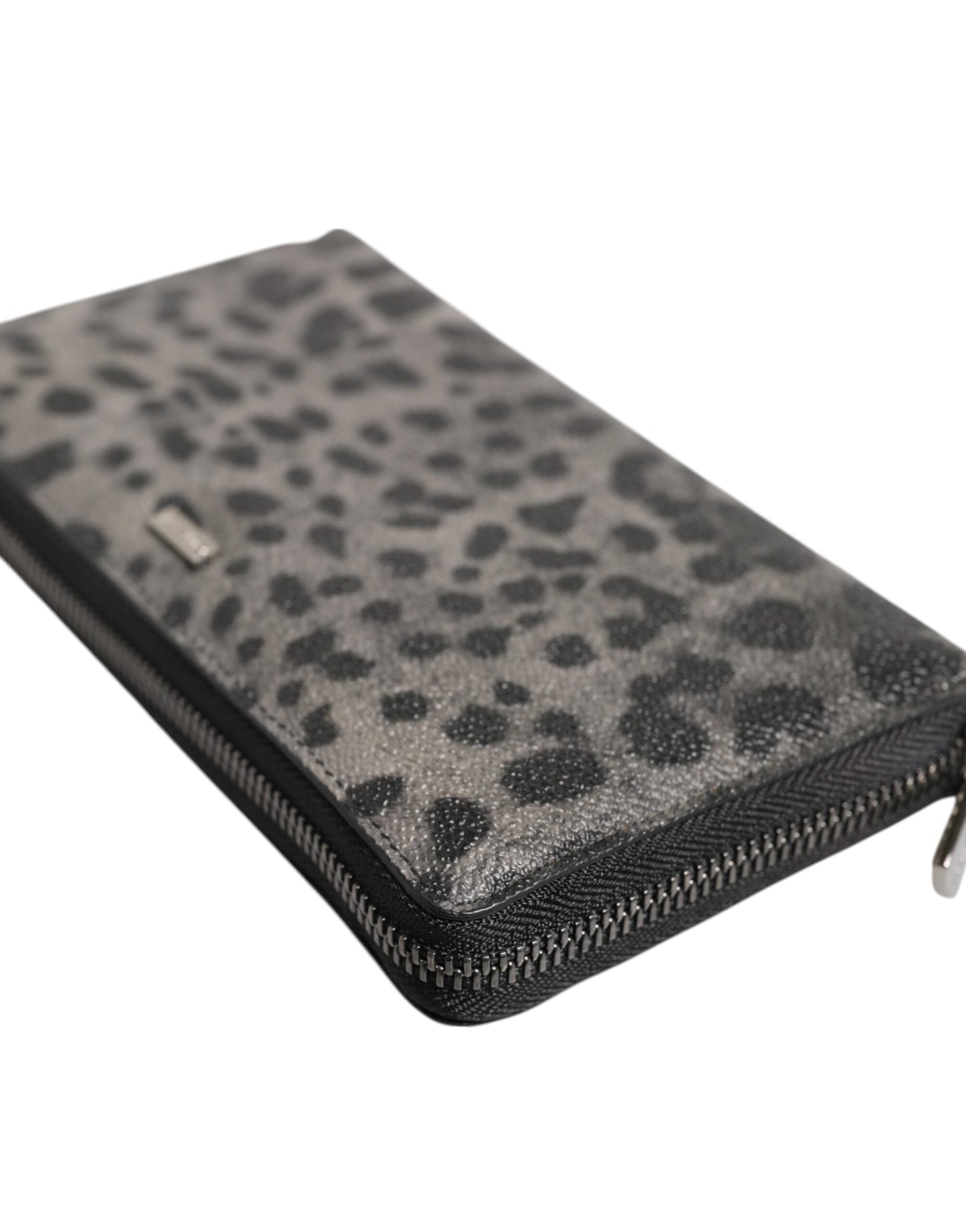 Black Gray Leopard Leather Zip Around Continental Wallet-Dolce & Gabbana-LabelTerrace.com