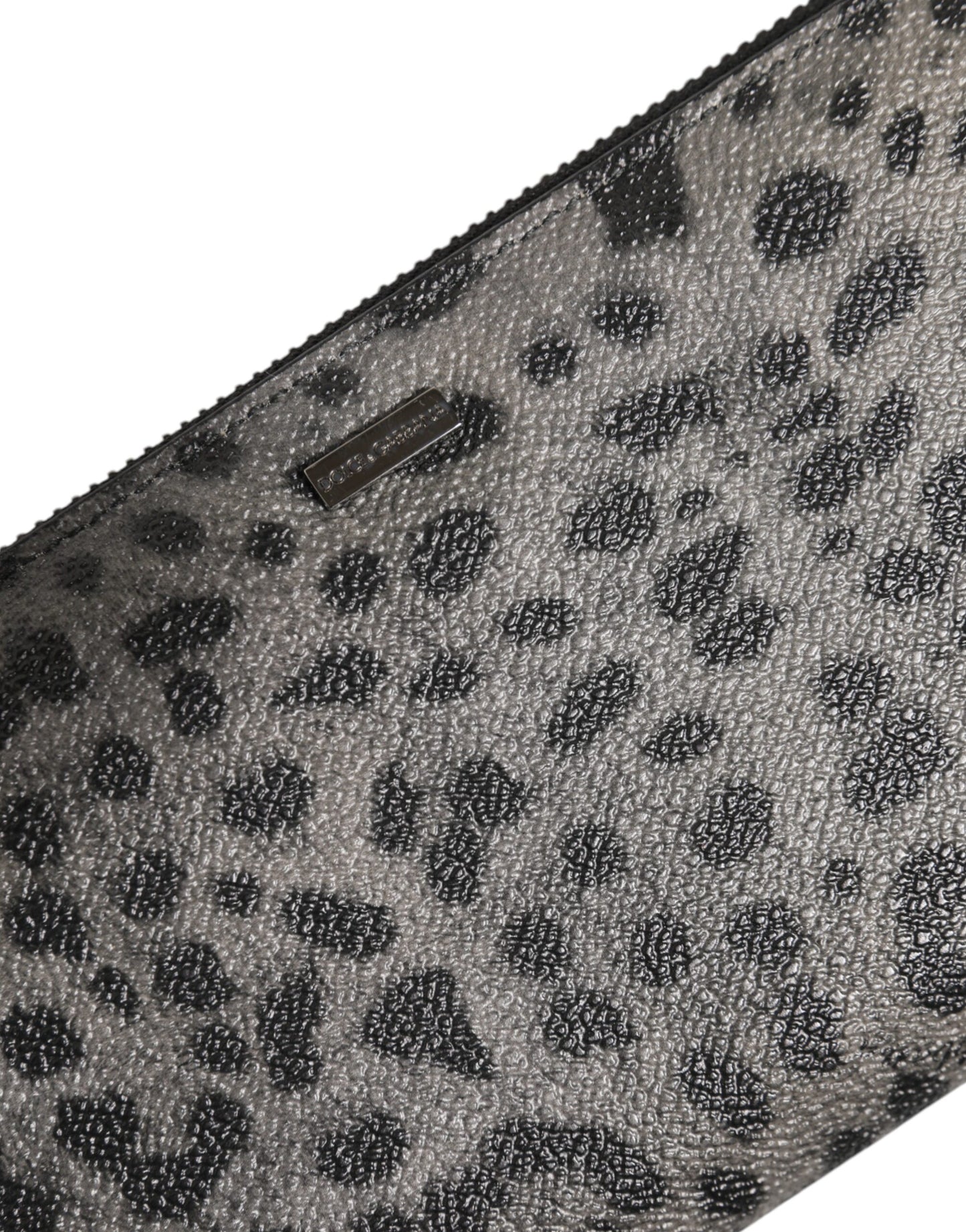 Black Gray Leopard Leather Zip Around Continental Wallet-Dolce & Gabbana-LabelTerrace.com